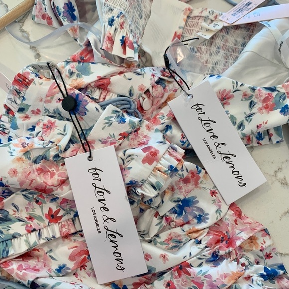 🌼 For Love & Lemons Juliet Floral Puff Shoulder Top & Ruched Skirt Set - Picture 11 of 13